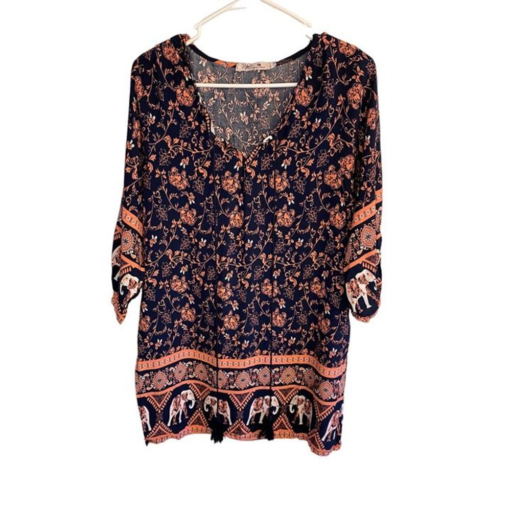 Blossom by P Peasant Top Elephant Print Women's M